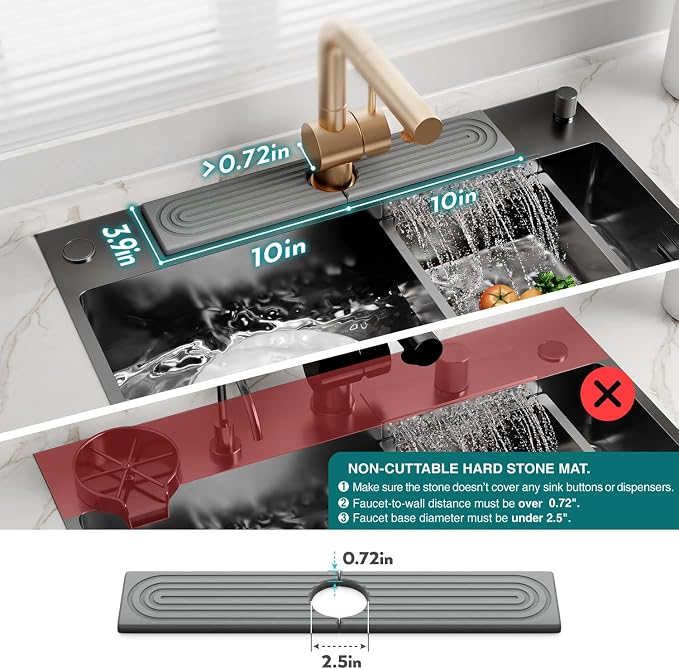 Faucet Mat for Kitchen Sink - Diatomaceous Earth Faucet Splash Guard, Fast Drying Sink Protector - Water Absorbing Stone for Bathroom Sink (Grey, 20'' x 3.9'') - Image 4