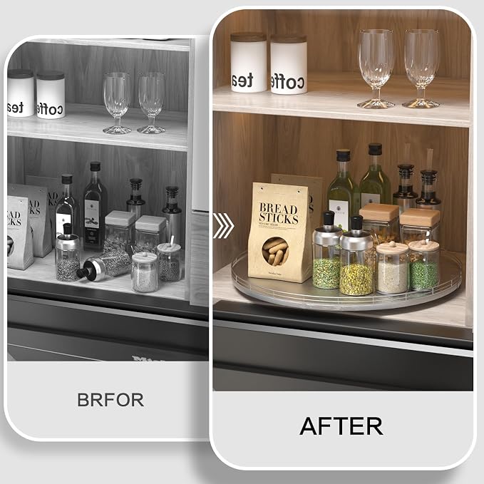 Oroyutor 18-Inch Oak Lazy Susan Organizer with Silver Iron Rail | Oak wood base, silver iron rail and smooth 360-degree rotation for dining tables, kitchen counters and spice storage. - Image 7