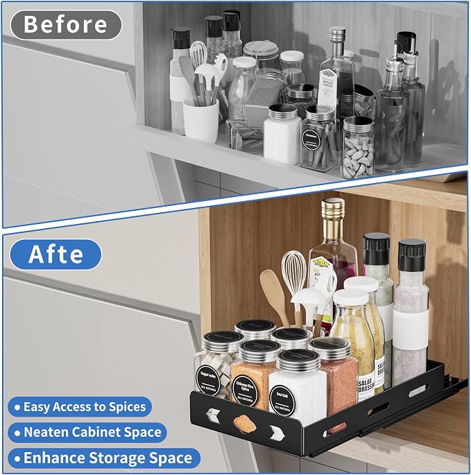 BOIVSHI Pull Out Spice Racks for Inside Cabinets, 6.3''Wx10.5''Dx2.8''H | Metal Vertical Spice Rack, 1 Tier Sliding Spice Rack for Kitchen, Pantry, Spice Organizer Smooth Glide, Easy to Access Spices - Image 6