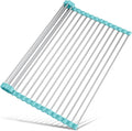 Tomorotec Roll Up Dish Drying Rack Over Sink, 304 Steel, 21x15.5, Green | Anti-Slip Silicone Rims For Grip, Heat-Resistant Trivet Mat Holding Heavy Cookware, Rustproof Kitchen Counter Space Saver by Tomorotec