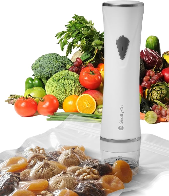 GIRAFFYCO Compact Food Vacuum Sealer Machine Only, Portable Rechargeable | Handheld Food Saver Compatible with S-XXL Reusable Bags, Transparent Water Tank Buffer, Meal Prep, Sous Vide & Freezer by Unknown