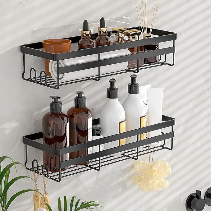 WOWBOX 2 Pack Adhesive Shower Caddies, No Drill Bathroom Shelves, Large | Stainless Steel Shower Shelf, Hanging Shower Organizers for Bathroom Storage, Home Decor, Bathroom Accessories - Image 2
