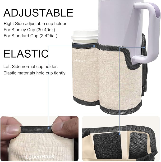 2 in 1 Luggage Cup Holder for Suitcase Airplane Drink Carrier Off-White | Airplane cup holder|Portable|for stanley cup|Hands Free|Coffee Beverage Organizer Gifts for Travelers - Image 4