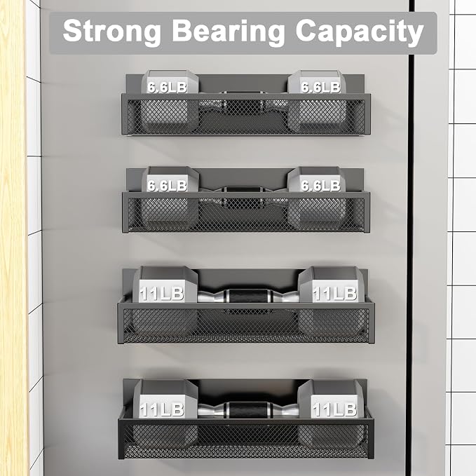 Aufworld Magnetic Spice Rack for Refrigerator, 4 Pack Magnetic Shelf, Fridge Magnet Organizer with Moveable 8 Hooks, Magnetic Fridge Shelf for Kitchen Organization and Storage (4 Pack) - Image 3