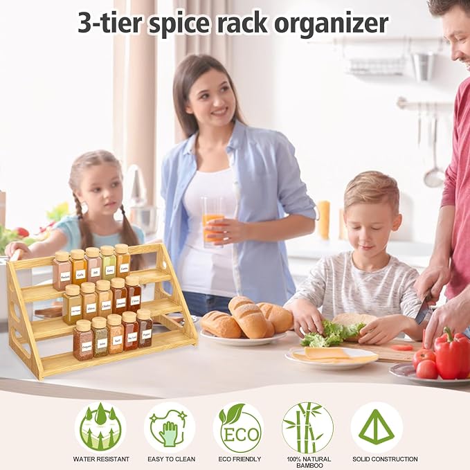 Premium Spice Rack - 3 Tier Bamboo Spice Rack Organizer - Spice Organization for Kitchen Cabinet/Countertop - Image 3