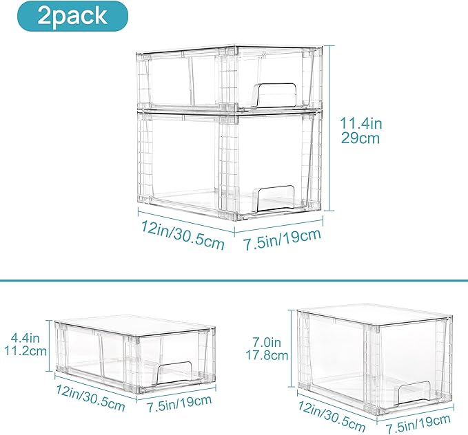 Vtopmart Clear Stackable Storage Drawers, 6 Pack Medium Organizer Set | Medium and Small Pull-Out PET Drawers with Stackable Design for Everyday Organization, Cabinets, Closets, Pantry - Image 3