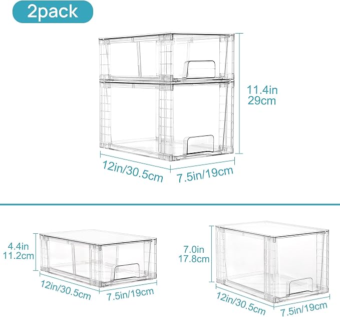 Vtopmart Clear Stackable Storage Drawers, 8 Pack Mixed Organizer Set | Medium and Small Pull-Out PET Drawers with Stackable Design for Flexible Organization, Cabinets, Closets, Pantry - Image 3