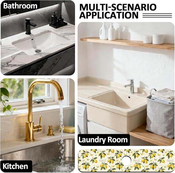2 Pcs Kitchen Sink Splash Guard Faucet Mat Vintage Lemon Faucet Mat for Sinks Butterfly Absorbing Drying Mats for Kitchen Bathroom, 23.6x5.5inch - Image 7