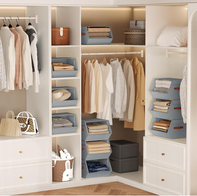 Stackable Closet Organizers and Storage Bins, Open Front Closet Shelf Organizer System With Steel Frame, Clothes Storage Basket Fabric, Collapsible Closet Drawers for Wardrobe, Nursery ,Toy, 4 Pack - Image 3