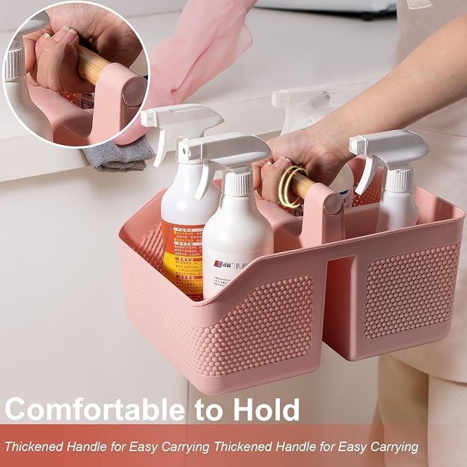 Plastic Shower Caddy Portable Shower Basket with Bamboo Handle, Pink | Cleaning Caddy Organizer Storage Tote for Bathroom, College Dorm Essentials, Bath Toy Storage - Image 5