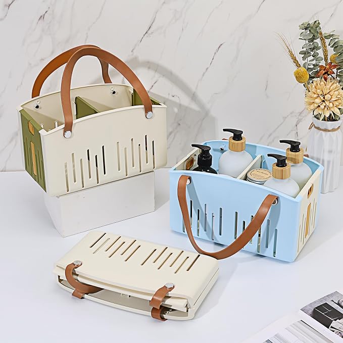 Portable Shower Caddy Collapsible Plastic Shower Basket Tote with Handles Removable Divider, Cleaning Caddy Storage Organizer for Bathroom College Dorm (Blue) - Image 7