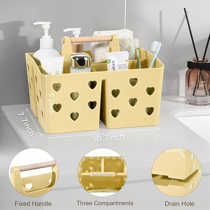 Portable Shower Caddy Plastic Shower Basket Organizer with Handle, Yellow | Divided Bathroom Caddy Storage Cleanning Caddy Tote for College, Dorm Room, Kitchen - Image 3