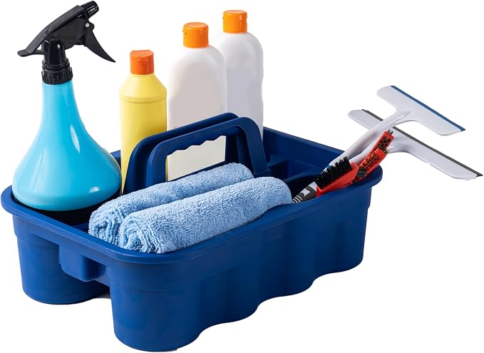 Matthew 3 Pack Large Plastic Tote Tool & Deluxe Supply Cleaning Caddy with Handle Portable Shower Basket Storage Caddy for Cleaning Products,Take-Out Drink,Bathrooms - Blue - Image 3