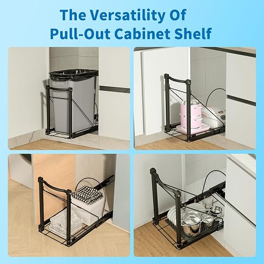 Pull Out Trash Can with Soft-Close for Kitchen Cabinets, Under Sink Drawer | Adjustable for 7-13 Gal can, Black Thick Handle & Frame, Up to 125 lbs Capacity, Fits 13"W x 18"D cabinets, Can Not Included - Image 6