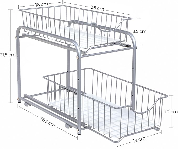 SONGMICS 2-Tier Pull Out Cabinet Organizers, Under Sink Organizer, Bathroom Organizer and Storage, Sliding Basket Drawers, Stackable for Kitchen, Bathroom, Metallic Silver UKCS017E01 | Gondola Shelving for Kitchen and Bathroom, Silver, PATALLA Collecti... - Image 3