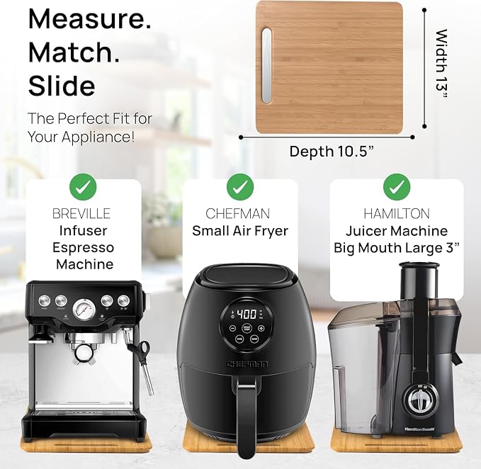 Ibyx Appliance Slider, Sliding Tray for Coffee Maker, 13x10.5 in, Natural | For Coffee Maker & Heavy Kitchen Appliances, Easy Slide, Made of Premium Bamboo, Space-Saving Kitchen Organizer 40lb Capacity - Image 5