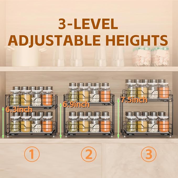 Spice Rack Organizer for Kitchen, Pull Out Spice Racks for Inside Cabinets, 2 Tier Spice Shelf Organization for Cabinet Seasoning, No Drilling Install for Home Kitchen Space Saving, 1 Pack - Image 7