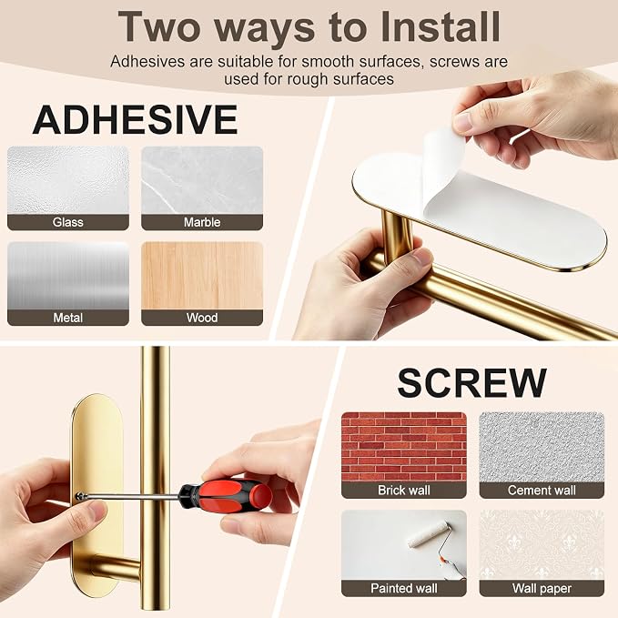 2-Pack Paper Towel Holder for Kitchen, Self-Adhesive & Drilling Mount | Under Cabinet Organizer, SUS 304 Stainless Steel Wall Mounted Rack, Bathroom, RV - Image 3