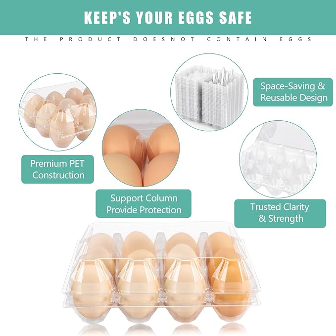 SINLUCESCE 120 Packs Egg Cartons Cheap Bulk, Plastic for 12 Eggs, Clear Egg Cartons 3 x 4 Grids, Perfect for Refrigerator Family Farm Commercial Business Market Display - Image 4