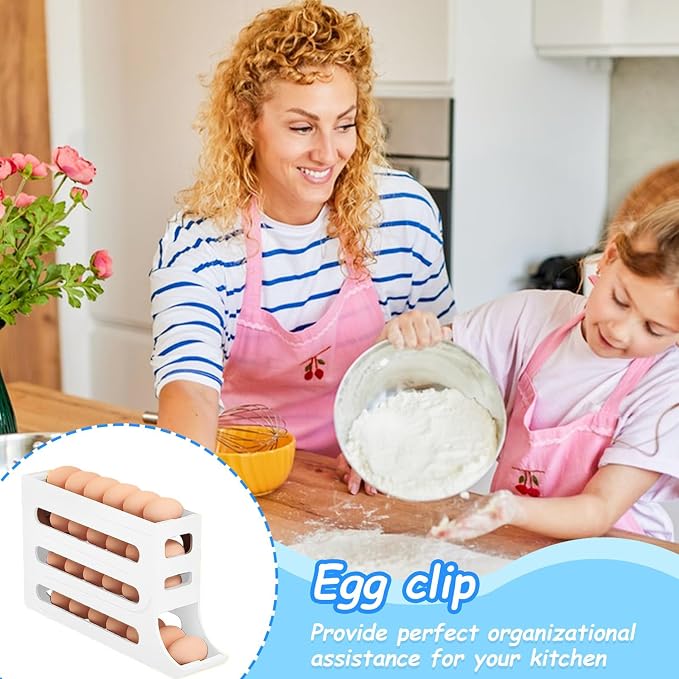 Egg Holder for Fridge, 4 Tiers Dispenser, 30 Egg Container Refrigerator, Large Capacity Organizer Automatic Fridge Rolling Egg Container for Pantry Countertop (White) - Image 7