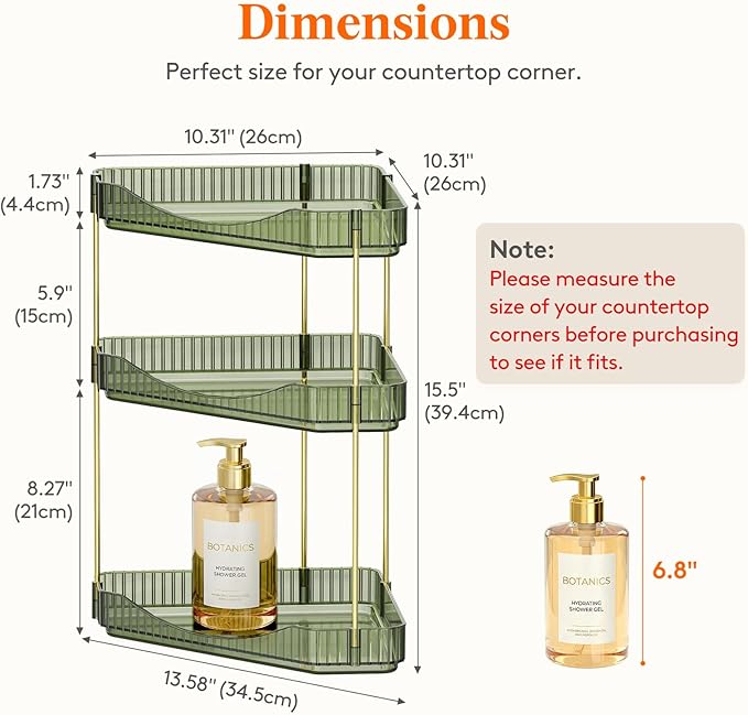 Lifewit 3 Tier Corner Bathroom Counter Organizers and Storage, Green | Plastic Makeup Skincare Organizers Countertop, Large Sink Cosmetic Perfume Shelf for Bedroom, Dresser, Kitchen, Vanity - Image 2