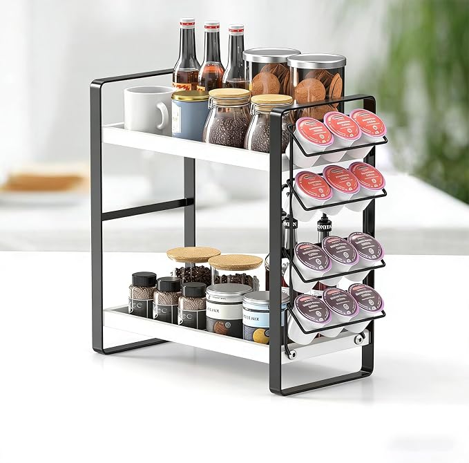 Coffee Station Organizer for Counter, Coffee Pods Holder Storage, Wooden Kitchen Counter Shelf, (WHITE) - Image 3