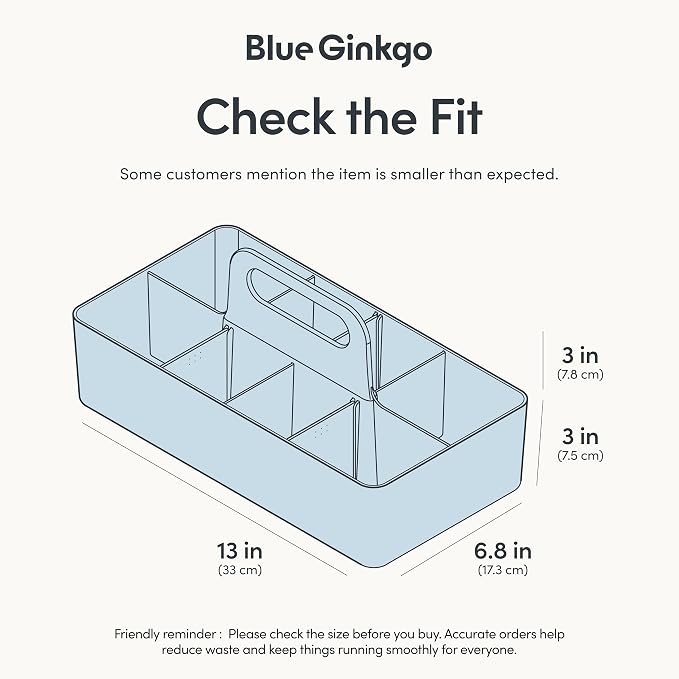 BLUE GINKGO Stackable Organizer Caddy, Long, Blue, Made in Korea | Portable. Adjustable. Home, Office & School Storage. - Image 3