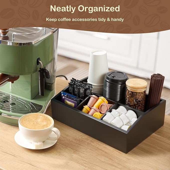 Black Coffee Station Organizer for Countertop, Coffee Bar Accessories and Organizer, Coffee Pod Holder Storage Basket for K Cup Sugar Tea - Image 2