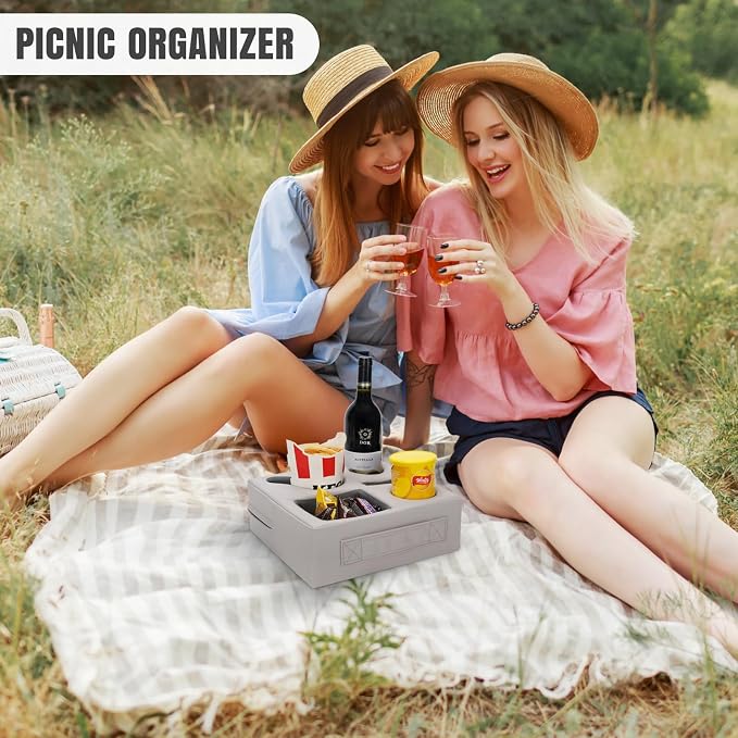 Couch Cup Holder Pillow - Sofa Drink Cup Holder Cozy Buddy | Bed Caddy Organizer Holds Remote, Snacks, Phones | Waterproof Anti-Spill Sofa Beverage Tray for Car, Pack, Beach, RV, Boat (PUGrey) - Image 2