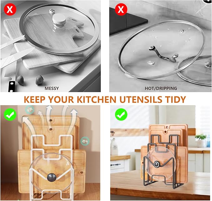 Multifunctional Cutting Board Organizer, Cutting Board Holder Rack Baking Cookie Pan Sheets Cooling Racks Storage Stand for Kitchen Cabinet -Divided Holder with 4 Slots (2PS Black) (1White+1Black) - Image 4