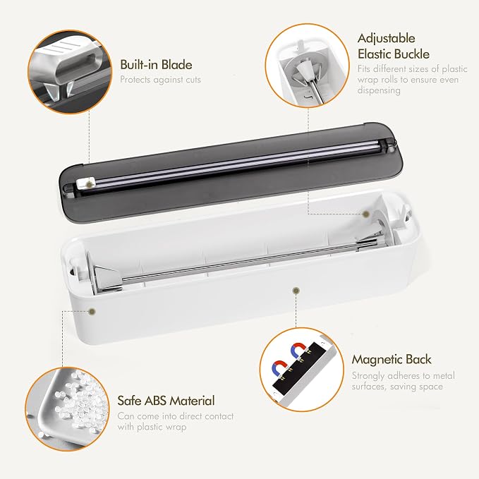 Aluminum Foil & Plastic Wrap Dispenser with Cutter - Magnetic & No-Drill Wall Mount, Cling Film Dispenser for Countertops & Cabinets, Space-Saving Kitchen Organizer - Fits 150 m Rolls, Black - Image 7