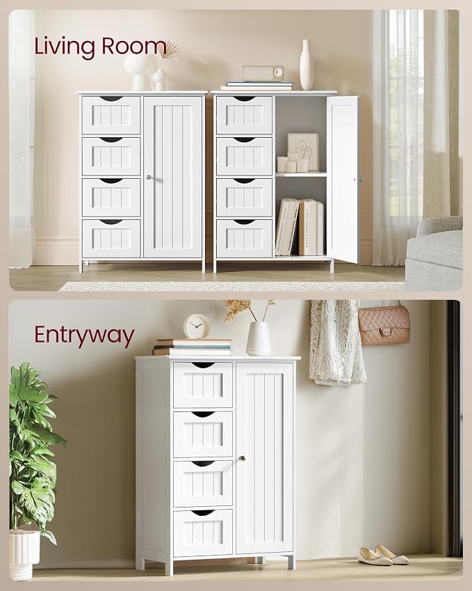VASAGLE Storage Cabinet with Drawers, Freestanding Floor Cabinet with Door, 13.8 x 25.6 x 35.4 Inches, Adjustable Shelf, for Bathroom, Living Room, Kitchen, Cloud White ULHC042WH01S - Image 7