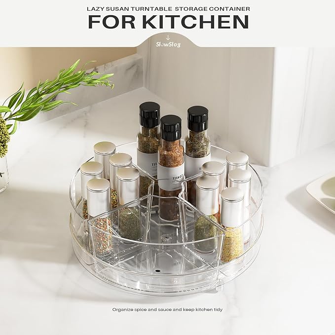 Lazy Susan Organizer, 9 inch Rotating Storage Organizer with Removable Bins | 360 Degree Rotating Storage Organizer with 4 Removable-Bins,Turntable Organizer for Fridge, Kitchen, Vanity, Cabinet - Image 4