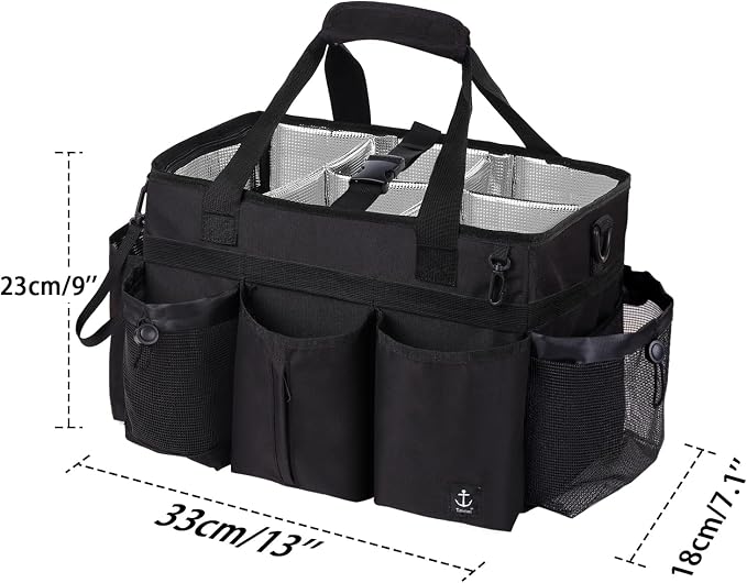 Large Cleaning Caddy Bag Built-in hard plastic sheet Aluminum foil lining | Waterproof nylon, aluminum foil lining, detachable dividers, dual straps for housekeepers - Image 2