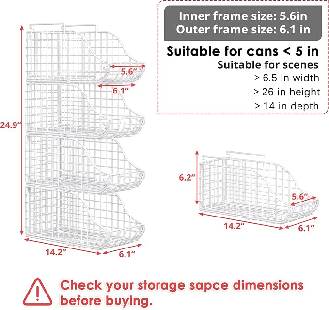Sonyabecca 4-Pack Stackable Can Rack Organizer for Kitchen Pantry，White | Soda Can Organizer and Food Storage Dispenser for Pantry Cabinets. Foldable Wire Rack Keeps Canned Food Organized - Image 9