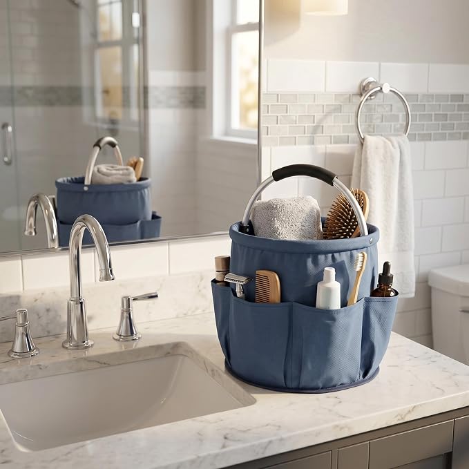 Cleaning Caddy with Handle, Large Supply Organiser 17L with 6 Pockets, Cleaning Products Organiser, Foldable Storage Basket, Portable Cleaning Caddy for Home (Blue) - Image 7