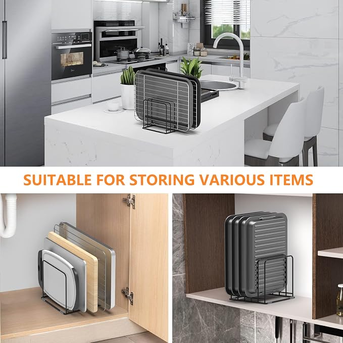 Kitchen Cabinet Organizer, Steel Cookware Holder, Divided Holder with 5 Slots for Skillets Baking Tray and Chopping Board Rack - Baking Pan Holder Storage (2 PCS) - Image 7