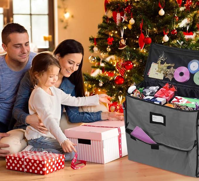 Unique Holiday Storage Organizer Gift Bag and Wrapping Accessories (Gray) - Image 4