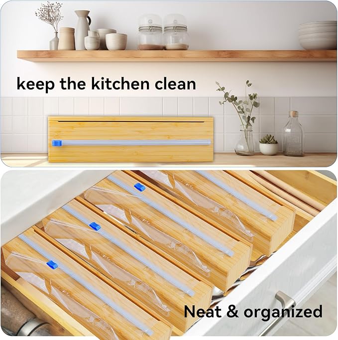 Uncle Jack Plastic Wrap Dispenser with Slide Cutter, Fit 13'' Rolls, Bamboo Aluminum Foil Dispenser with Cutter for Wax Paper, Saran Wrap - Image 7