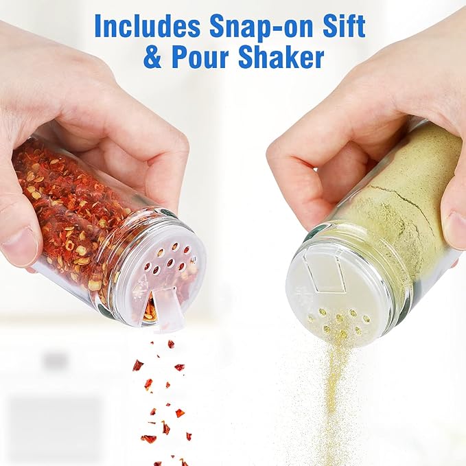 CANTAMI Spice Rack Organizer with Jars for Cabinet(20Pcs), Revolving | Stainless Steel/Wooden Countertop Rack Tower Organizer for Kitchen Pantry with Reusable Labels/Funnel/Brushes - Image 4