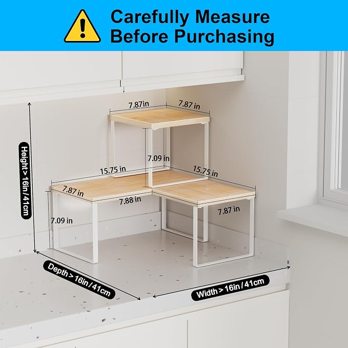 Golener Countertop Shelf, Kitchen Counter Organizer, Adjustable, Stackable | Kitchen Countertop Organizer, Spice Rack, 2-Tier Countertop Shelves, Corner Desk Shelf, Corner Counter Shelf, Natural Beige - Image 3