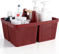 UUJOLY Portable Plastic Shower Caddy Basket with Wooden Handle, Red | Divided Storage Organizer Tote for Bathroom, Dorm, College, Kitchen & RV – Lightweight, Easy-Carry Essentials Caddy by UUJOLY