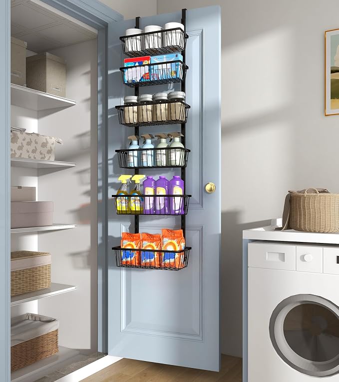 Mefirt 12 Inch Wide Narrow Over The Door Pantry Organizer 6-Tier Black | Pantry Hanging Organizers and Storage, Adjustable Heavy-Duty Metal for Home & Kitchen, Back of Door Seasoning Rack - Image 8