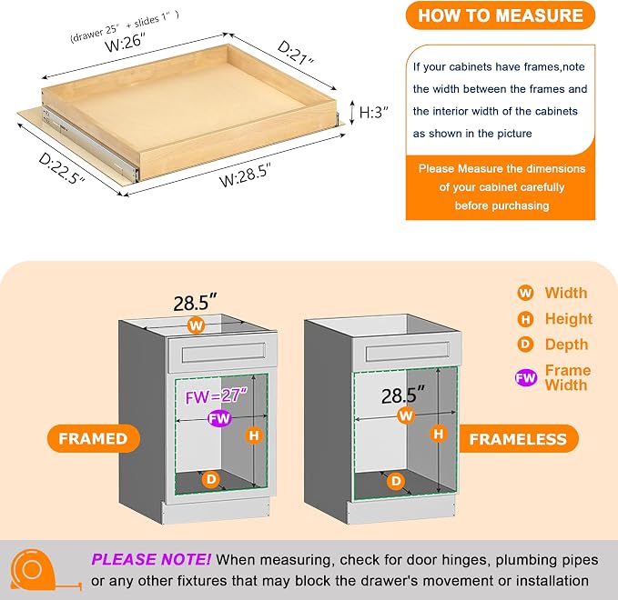 Pull Out Cabinet Organizer, 26" W x 21" D | Soft Close Pull Out Drawers for Cabinets with Heavy Duty Slides, Wood Slide Out Drawers for Kitchen Cabinets - Image 4