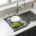 Meowoo Rectangle Dish Drying Rack, 15.7" x 13" Roll Up Over The Sink Dish Drainer Rack, Non-Slip Silicone Base, Stainless Steel Drying Rack for RV & Small Kitchen Sink, Black by MeowooOfficial