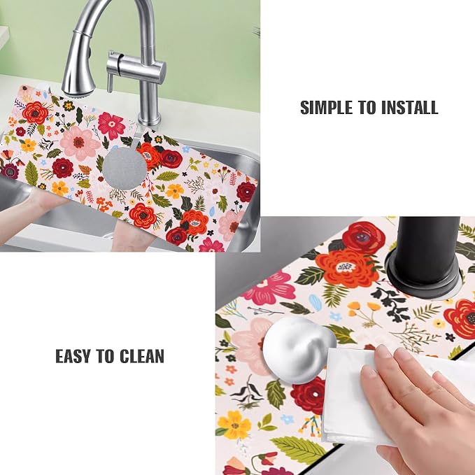 Sink Faucet Absorbing Mat, 2 Pack Drying Mat Around Faucet Sink Splash Guard Behind Faucet Sinkmat For Kitchen Bathroom Island Rv 15 * 5.5 Inch (38 * 14 cm) - Image 4