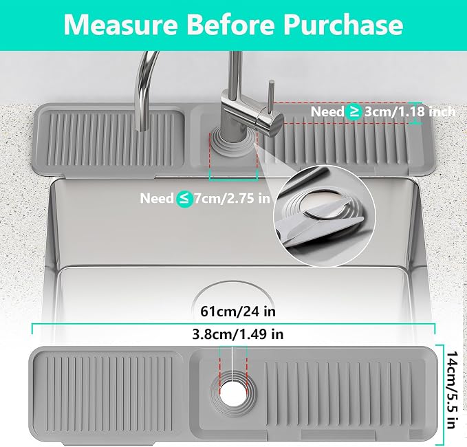 24 Inch Longer Faucet Mat for Kitchen Sink [5° Slope Fast Self-draining]Bathroom Kitchen Sink Splash Guard Silicone Sinks Faucet Mat Splash Guard for Kitchens Sinks Area Tidy Splashs Draining Mats - Image 3
