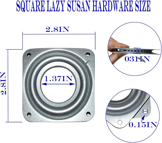 10Pack 3Inch Lazy Susan Hardware Square Rotating Bearing Plate Turntable | Lazy Susan Hardware Base for Serving Trays Kitchen Storage Racks Craft Table Zinc Plated Steel Swivel Plate 500lbs Capacity - Image 2