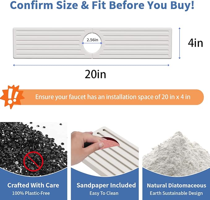 Stone Faucet Mat for Kitchen Sink, Water Absorbing Sink Water Splash Guard, Fast-Drying Kitchen Sink Faucet Mat, Durable Protector and Stone Drying Mat for Kitchen Counter & Bathroom Sink - Image 3