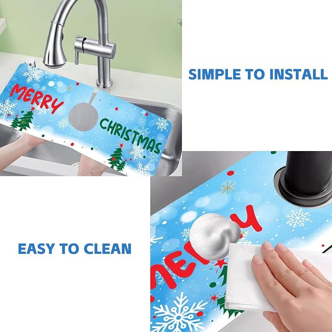 Christmas Tree Snowflakes Dish Drying Mat for Kitchen Sink Splash Guard Behind Faucet Sink Mat Absorbent Fast Drying Faucet Draining Mat for Bathroom Kitchen 5.5"×15" - Image 5